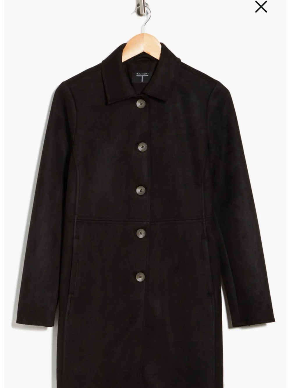 NWOT Tahari Faux Suede Button-Front Coat in Black